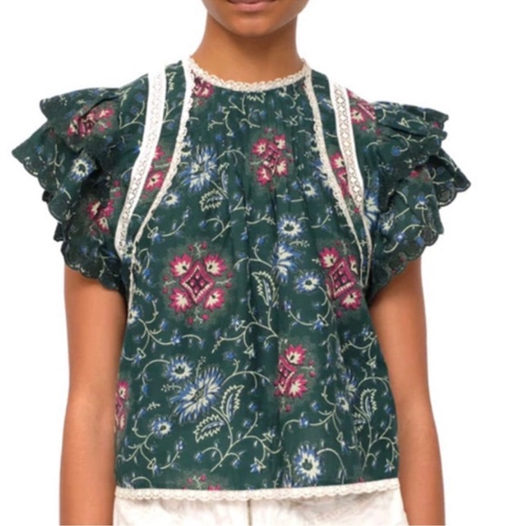 SEA NEW YORK Robina cotton flutter sleeve embroidered blouse size Small - Picture 1 of 10
